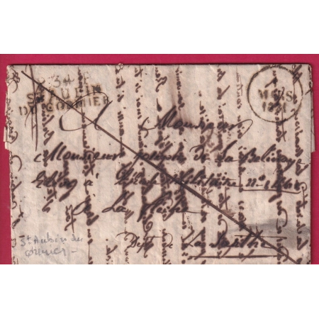 MARQUE P34P ST AUBIN DU CORMIER ILLE ET VILAINE 1831 POUR LA FLECHE SARTHE INDICE17 LETTRE COVER FRANCE
