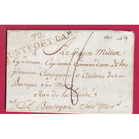 MARQUE 72 MONTFORT L'AM L'AMAURY SEINE ET OISE INDICE 16 BOULOGNE SUR MER PAS DE CALAIS MILITAIRE LETTRE COVER FRANCE