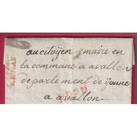 MARQUE P72P MEULAN SEINE ET OISE EN ROUGE PPPP POUR AVALLON YONNE INDICE 18 LETTRE COVER FRANCE