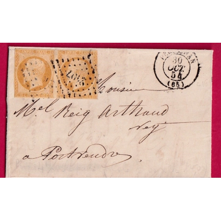 N°13 PAIRE PC 2407 PERPIGNAN PYRENEES ORIENTALES POUR PORT VENDRES 1854 LETTRE COVER FRANCE