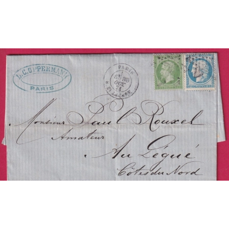 N°20 37 PARIS ETOILE 2 R ST LAZARE POUR LEGUE COTES DU NORD 30 OCTOBRE 1871 LETTRE COVER FRANCE