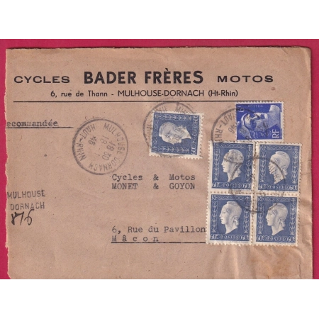 N°686 780 RECOMMANDE PROVISOIRE MULHOUSE DORNACH HAUT RHIN THEME MOTO LETTRE COVER FRANCE