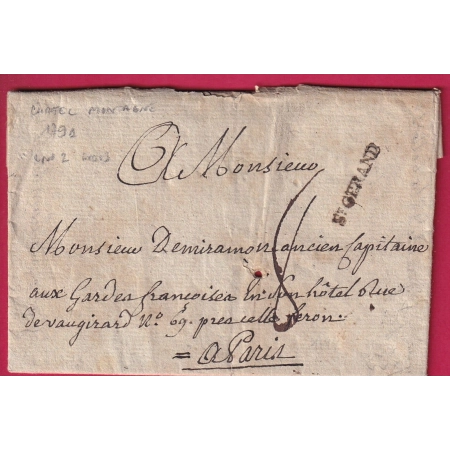 MARQUE ST GERAND ALLIER LENAIN N°2 INDICE 13 TEXTE CHATEL MONTAGNE 1791 POUR PARIS LETTRE COVER FRANCE