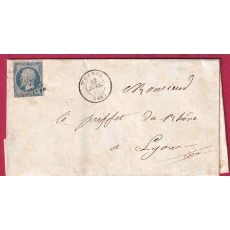 N°10 PC 2045 MONSOL RHONE POUR LYON 12 JUILLET 1853 LETTRE COVER FRANCE