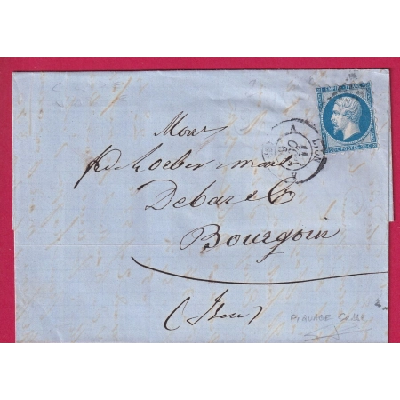 N°14 PICQUAGE SUSSE PC 1818 LYON A 68 A POUR BOURGOIN ISERE LETTRE COVER FRANCE
