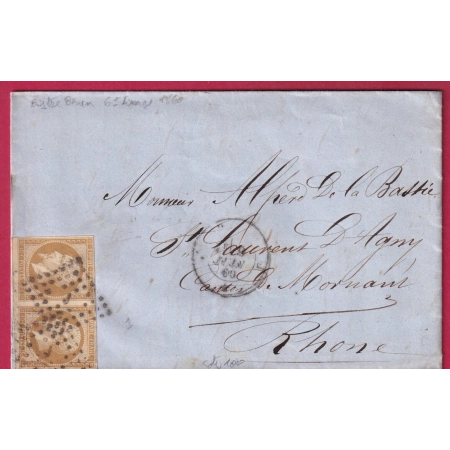 N°13 PAIRE BISTRE BRUN PARIS BUREAU J POUR MORNANT RHONE LETTRE COVER FRANCE
