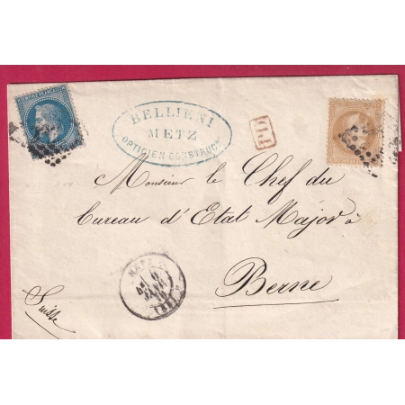 N°29 28 GC 2336 METZ MOSELLE POUR BRENE SUISSE 6 JANVIER 1870 LETTRE COVER FRANCE