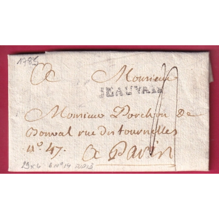 MARQUE BEAUVAIS OISE LENAIN N°14 INDICE 13 1785 POUR PARIS LETTRE COVER FRANCE