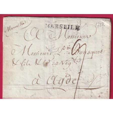 MARQUE MANUSCRIT + TAMPON MARSEILLE 1782 POUR AGDE LETTRE COVER FRANCE