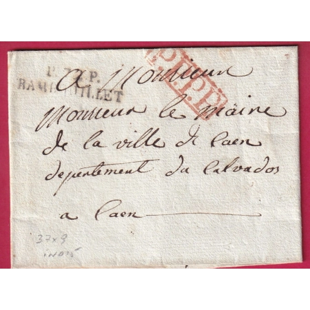 MARQUE P72P RAMBOUILLET SEINE ET OISE PPPP POUR CAEN CALVADOS 37X9 INDICE 15 LETTRE COVER FRANCE