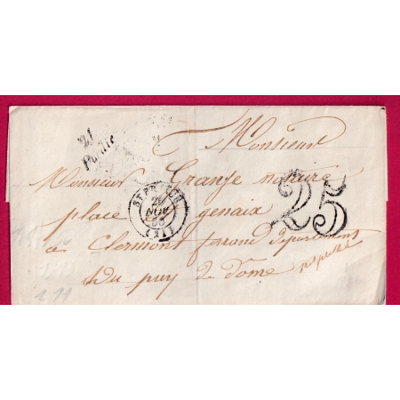 CURSIVE 21 PORDIC COTE DU NORD 1850 T15 ST BRIEUC POUR CLERMONT FERRAND PUY DE DOME INDICE 11 LETTRE COVER FRANCE