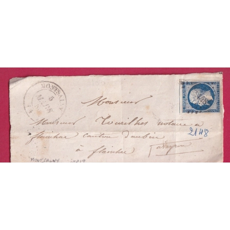 N°14 PC 2148 CAD TYPE 14 MONTSALVY CANTAL POUR AUBIN AVEYRON INDICE 19 DEVANT DE LETTRE COVER FRANCE