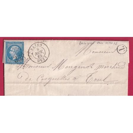 N°22 GC 358 BAYON MEURTHE ET MOSELLE BOITE RURALE T BAINVILLE AUX MIROIRS POUR TOUL LETTRE COVER FRANCE
