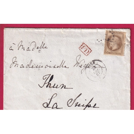 N°30 GC 2656 NICE ALPES MARITIMES POUR THUN SUISSE 1867 LETTRE COVER FRANCE
