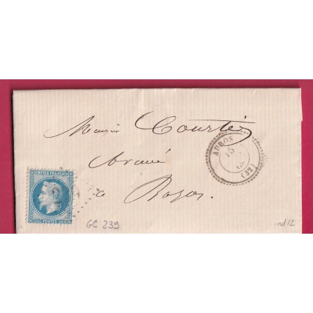 N°29 GC 239 AUROS GIRONDE CAD TYPE 22 POUR BAZAS INDICE 12 LETTRE COVER FRANCE