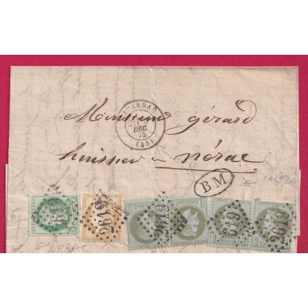 N°55 + 53 + 25 DEUX PAIRE UTILISATION TARDIVE DEC 1875 LAVARDAC LOT ET GARONNE + BM POUR NERAC LETTRE COVER FRANCE