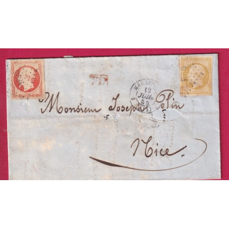 N°13 16 PC 1896 MARSEILLE 3 (60) 3 POUR NICE ETATS SARDE 12 JUILLET 1854 ALPES MARITIMES LETTRE COVER FRANCE