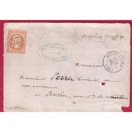N°23 GC 573 BOURGANEUF CREUSE DEVANT DE LETTRE REEXPEDIEE DE PONCIN AIN TAXE 30 COVER FRANCE