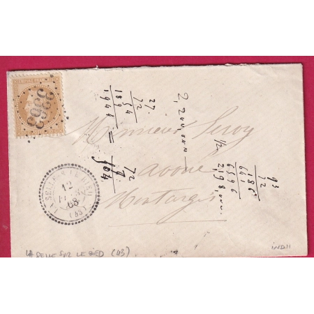 N°28 GC 3363 LA SELLE SUR LE PIED LOIRET CAD TYPE 22 POUR MONTARGIS LETTRE COVER FRANCE