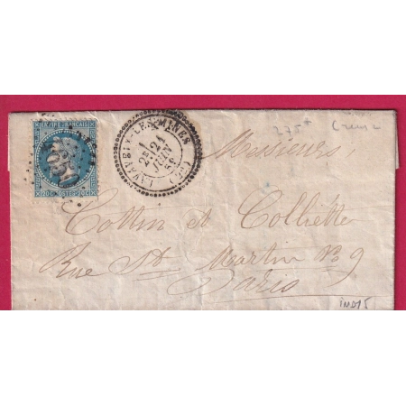 N°29 GC 4650 LAVAVEIX LES MINES CAD TYPE 24 POUR PARIS INDICE 15 LETTRE COVER FRANCE
