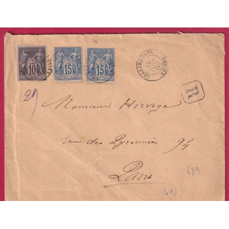 N°89 90X2 CHARGEMENT AMIENS SOMME RECOMMANDE POUR PARIS 1889 LETTRE COVER FRANCE