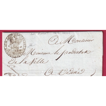 FRANCHISE ILLUSTREE + CONTRE SEING COMMISSAIRE DES GUERRES FLORET UDINE ARMEE ITALIE 1809 ITALIA LETTRE COVER FRANC