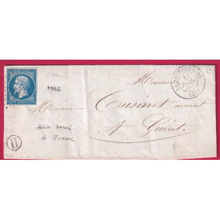 N°14 PC 2944 LA SOUTERRAINE CREUSE BOITE RURALE H FURSAC POUR GUERET LETTRE COVER FRANCE