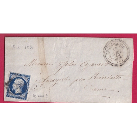 N°14 PC 2707 ROCHEMAURE ARDECHE CAD TYPE 22 POUR PIERRELATTE LETTRE COVER FRANCE