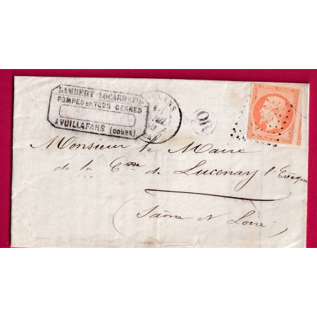 N°16 PC 2343 ORNANS DOUBS OR VUILLAFANS POUR LUCENAY L'EVEQUE SAONE ET LOIRE LETTRE COVER FRANCE