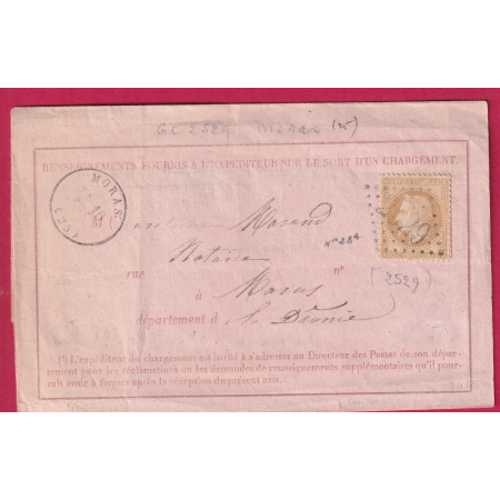 N°28 GC 2529 MORAS DROME CAD TYPE 16 SUR AVIS DE CHARGEMENT LETTRE COVER FRANCE