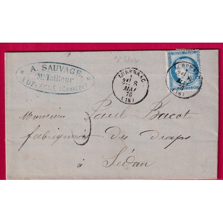 N°60 CAD LUBERSAC CORREZE BM UZERCHE POUR SEDAN ARDENNES LETTRE COVER FRANCE