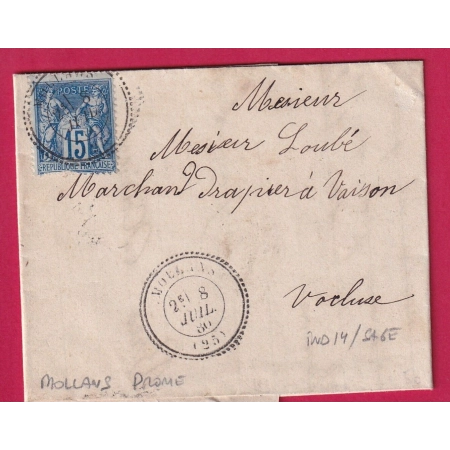 N°90 CAD TYPE 24 MOLLANS DROME INDICE 14 SUR SAGE POUR VAISON LA ROMAINE VAUCLUSE LETTRE COVER FRANCE