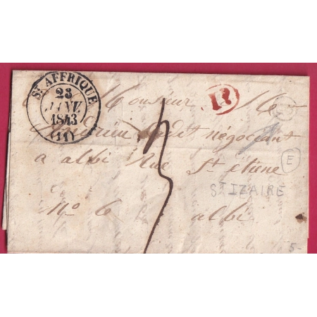 CAD TYPE 12 ST AFFRIQUE AVEYRON BOITE RURALE E ST IZAIRE + DECIME RURAL 1843 POUR ALBI LETTRE COVER FRANCE