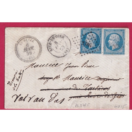 N°14 PC 3785 CUBLIZE RHONE TYPE 22 + REEXPEDITION N°14 PC 2686 RIVE DE GIER LOIRE POUR ST ETIENNE TROUVE A LA BOITE