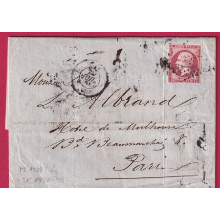 N°17B PC 1984 MEZE HERAULT POUR PARIS 1861 LETTRE COVER FRANCE