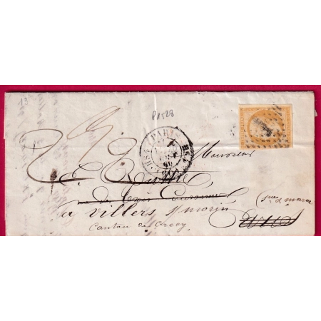 N°13 PARIS HS4 + POTHION 1528 PARIS HS4 (60) HS4 POUR PARIS AU DOS CAD ROUGE DISTRIBUTION  DES LETTRES REEXP CRECY