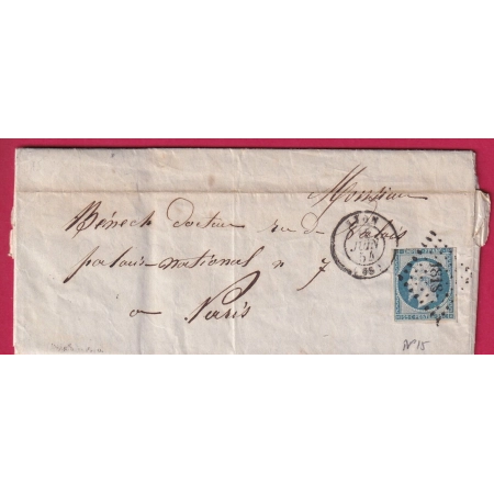 N°15 PC 1818 LYON RHONE POUR PARIS LETTRE COVER FRANCE