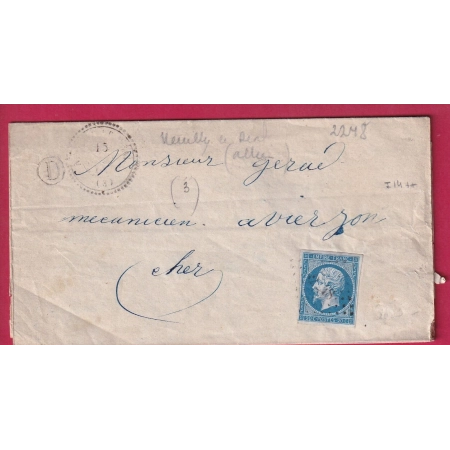 N°14 PC 2248 NEUILLY LE REAL ALLIER BOITE RURALE D SAIN VOIR POUR VIERZON CHER LETTRE COVER FRANCE