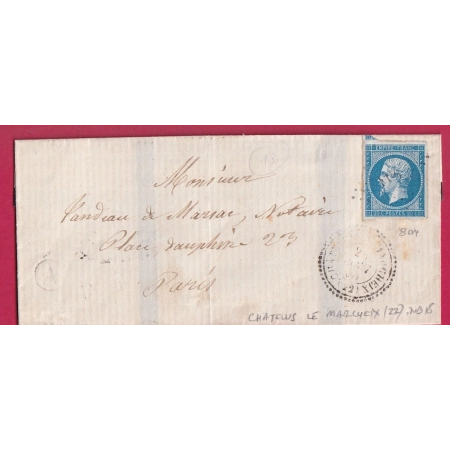 N°14 PC 804 CHATELUS LE MARCHEIX CREUSE CAD TYPE 22 INDICE 18 POUR PARIS LETTRE COVER FRANCE