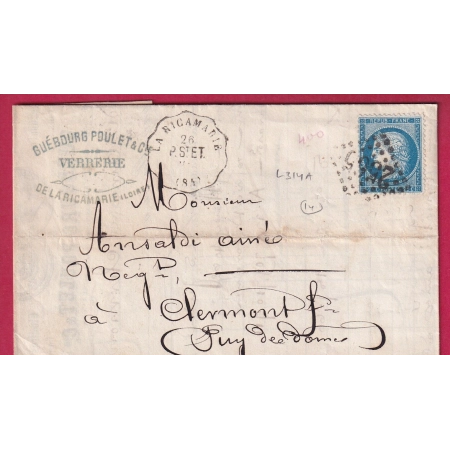 N°60 CONVOYEUR STATION LA RICAMARIE LOIRE POUR CLERMONT PUY DE DOME INDICE 14 LETTRE COVER FRANCE BUREAU PASSE MOULINS