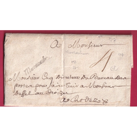 MARQUE MONTAUBAN TARN ET GARONNE LENAIN N°2 POUR RODEZ AVEYRON INDICE 15 LETTRE COVER FRANCE