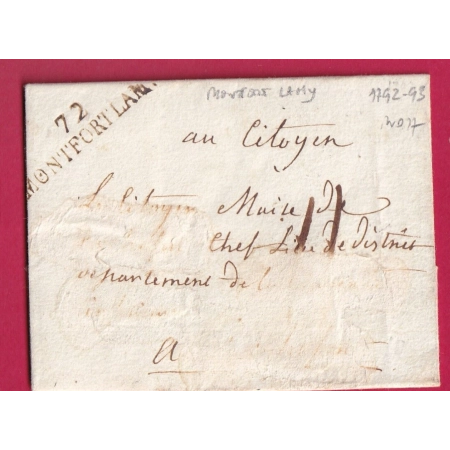 MARQUE 72 MONTFORT LAMY LAMAURY INDICE 17 1792 /1793 LETTRE COVER FRANCE