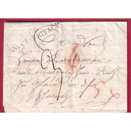 MARQUE 66 NEUFBRISSAC HAUT RHIN 1818 TEXTE ALGOSHEIM MAIRIE POUR ALLEMAGNE OU SUISSE BELLE TAXE LETTRE COVER FRANCE