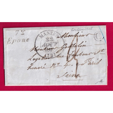 CURSIVE 72 EPONE SEINE ET OISE 1848 BOITE RURALE C GOUSSONVILLE POUR PARIS LETTRE COVER FRANCE