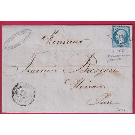 N°14 PC 3138 ST JULIEN MOLIN MOLETTE LOIRE CAD TYPE 22 POUR MOIRANS ISERE INDICE 16 LETTRE COVER FRANCE