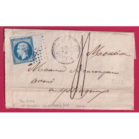 N°14 BDF PC 3132 ST JULIEN CHAPTEUIL HAUTE LOIRE TAXE MANUSCRIT 4 POUR YSSINGEAUX LETTRE COVER FRANCE