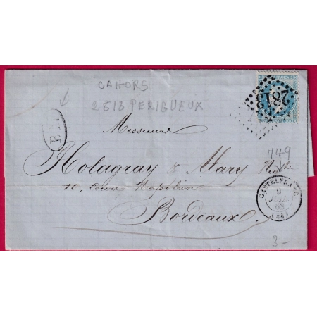 N°29 GC 749 + 2183 CASTELFRANC LOT BM DE CAHORS GC PERIGUEUX DORDOGNE POUR BORDEAUX LETTRE COVER FRANCE