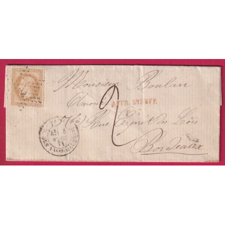 N°28 PARIS ETOILE 7 TAXE MANUSCRIT 2 AFFR INSUFF P7 R DES VLLES HAUDRtes POUR BORDEAUX LETTRE COVER FRANCE