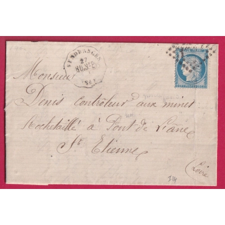 N°60 CONVOYEUR STATION VENDRANGES LOIRE LIGNE RO. STE INDICE 14 POUR ST ETIENNE LETTRE COVER FRANCE