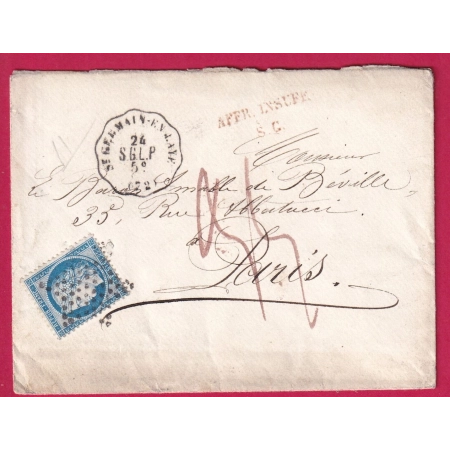 N°60 CONVOYEUR STATION ST GERMAIN EN LAYE SEINE ET OISE ETOILE PARIS TAXE 35 ROUGE AFFR INSUFF SC EN ROUGE LETTRE COVER